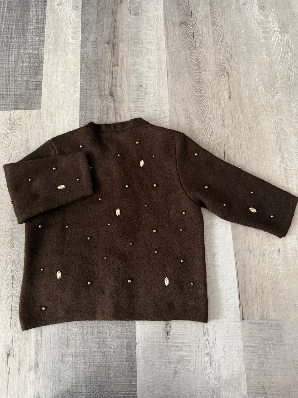 ZARA Dark Brown Embellished Button-Front Cardigan